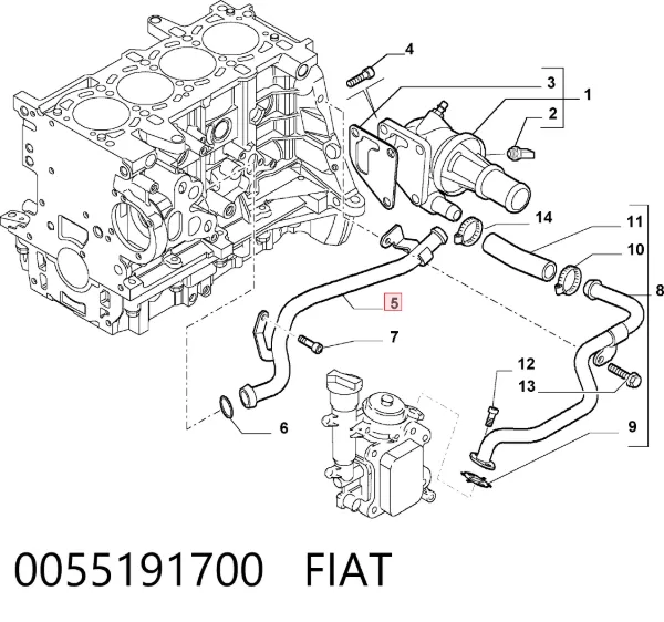 Mangueira (cano derivado) do sistema de esfriamento 0055191700 Fiat/Alfa/Lancia
