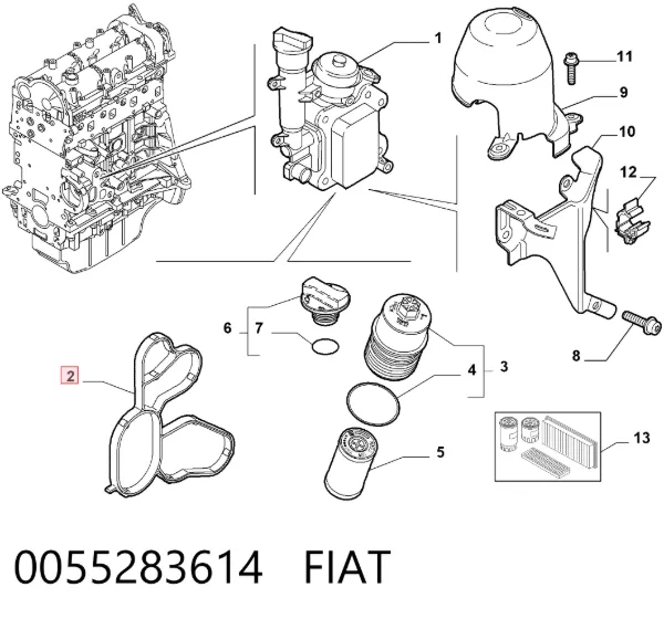 Vedante de adaptador do filtro de óleo 0055283614 Fiat/Alfa/Lancia
