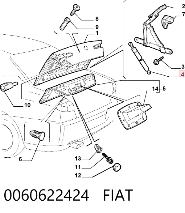 Amortecedor de tampa de porta-malas (de 3ª/5ª porta traseira) 0060622424 Fiat/Alfa/Lancia