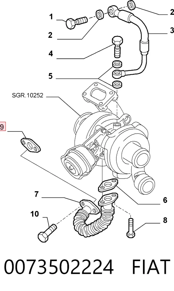 Vedante de mangueira de derivação de óleo de turbina 0073502224 Fiat/Alfa/Lancia