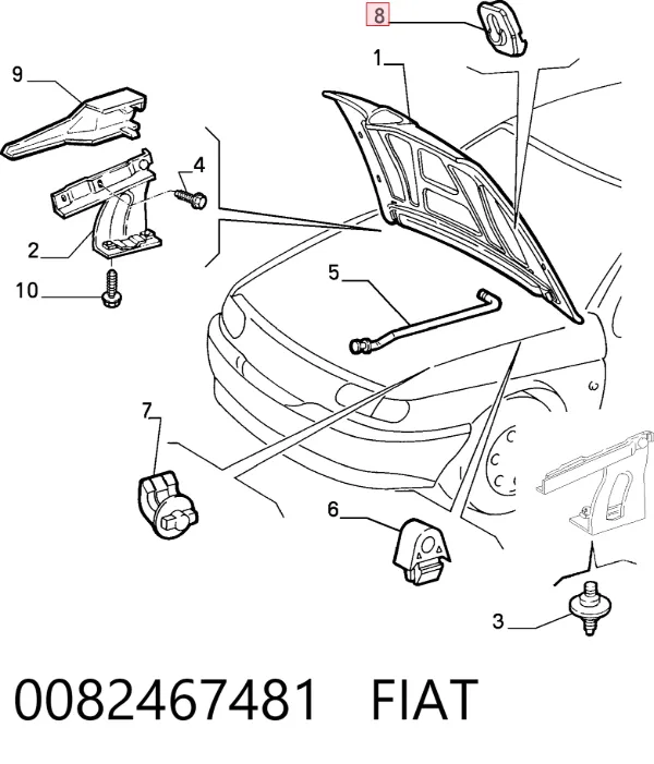 Fixador de suporte da capota 0082467481 Fiat/Alfa/Lancia