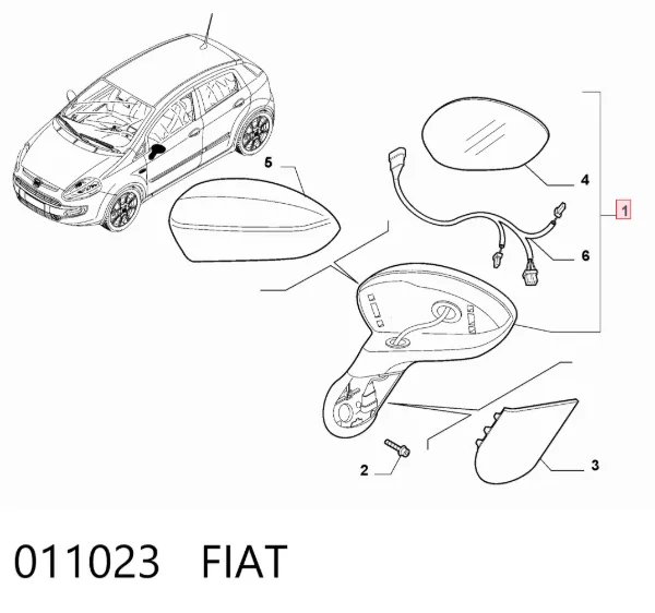 Espelho de retrovisão esquerdo 011023 Fiat/Alfa/Lancia