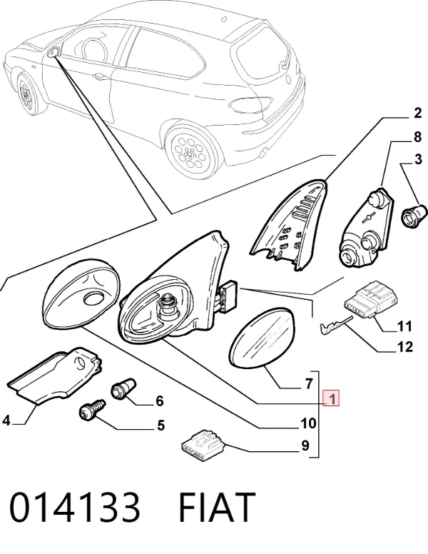 Espelho de retrovisão direito 014133 Fiat/Alfa/Lancia