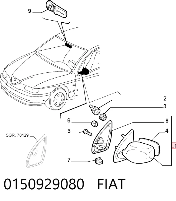 Espelho de retrovisão esquerdo 0150929080 Fiat/Alfa/Lancia