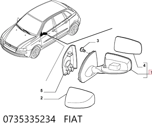 Espelho de retrovisão esquerdo 0735335234 Fiat/Alfa/Lancia
