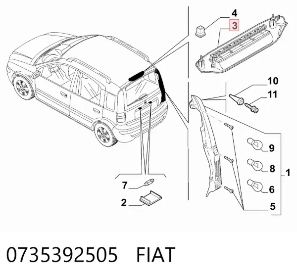 Sinal de parada traseiro adicional Fiat Panda II