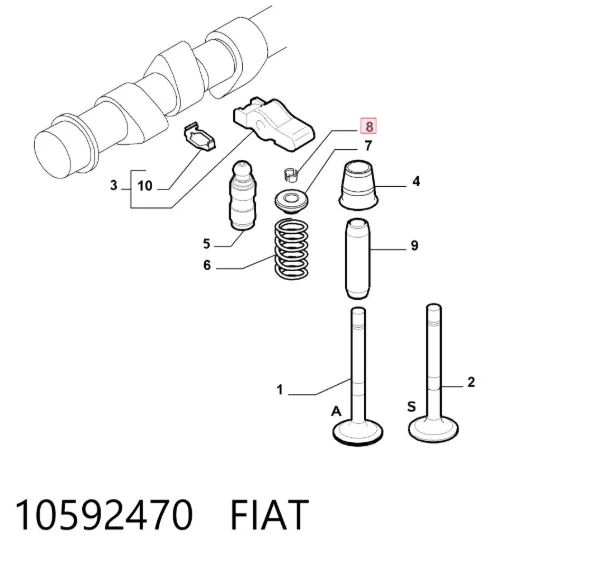 Peça inserida de válvula 10592470 Fiat/Alfa/Lancia