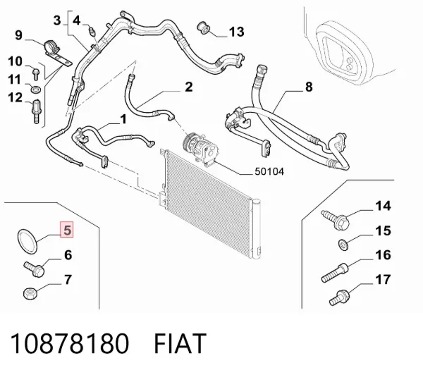 Vedante anular de tubo de aparelho de ar condicionado 10878180 Fiat/Alfa/Lancia