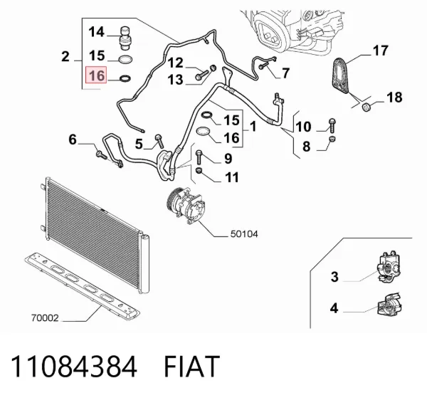 Vedante anular de tubo de aparelho de ar condicionado 11084384 Fiat/Alfa/Lancia