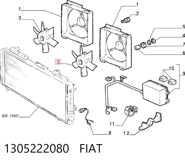 Ventilador elétrico de esfriamento montado (motor + roda de aletas) Fiat Ducato II