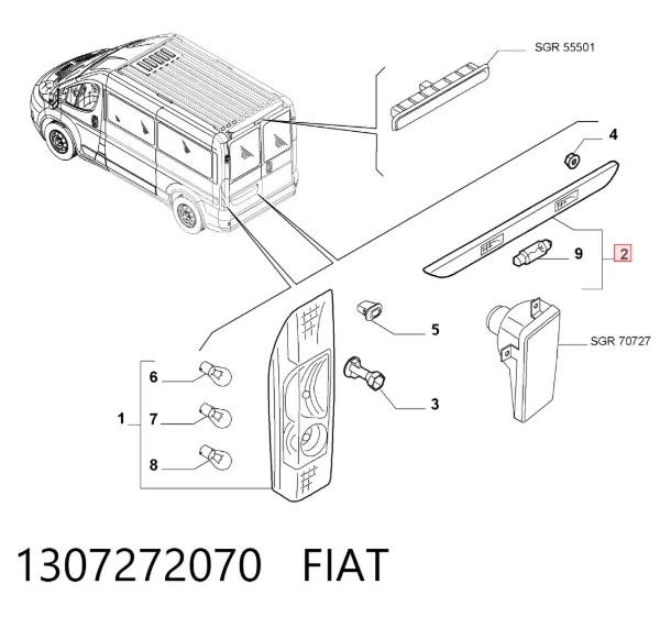 Lanterna da luz de fundo de matrícula traseira 1307272070 Fiat/Alfa/Lancia