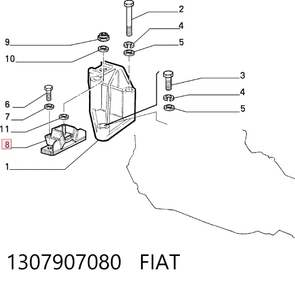 Coxim (suporte) direito de motor 1307907080 Fiat/Alfa/Lancia