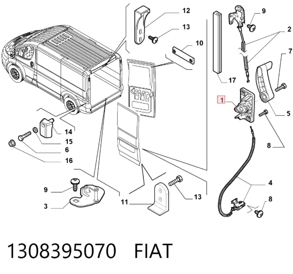 Fecho da porta traseira esquerda batente 1308395070 Fiat/Alfa/Lancia