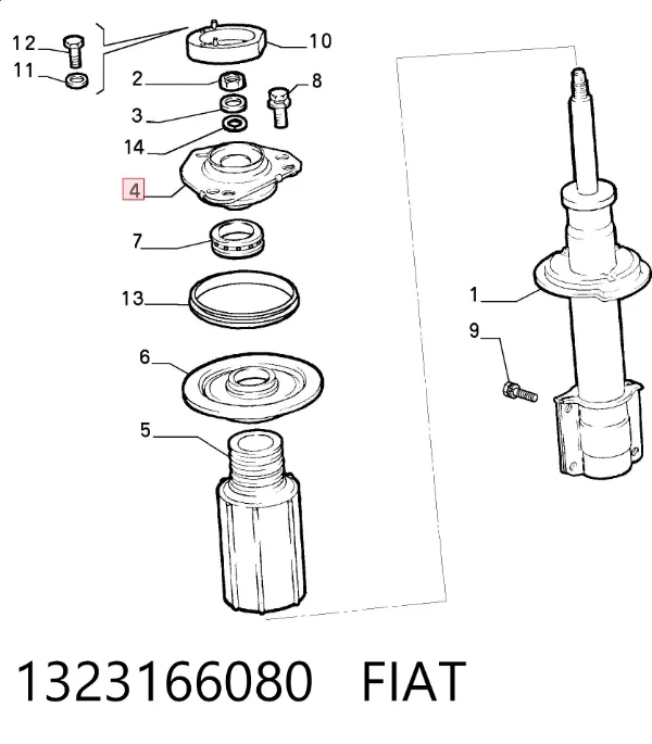 Suporte de amortecedor dianteiro direito 1323166080 Fiat/Alfa/Lancia