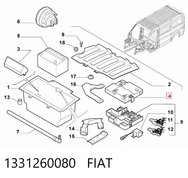 Tampa de bateria recarregável (PILHA) 1331260080 Fiat/Alfa/Lancia