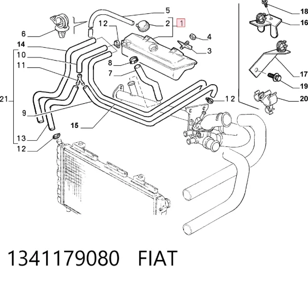 Tanque de expansão do sistema de esfriamento 1341179080 Fiat/Alfa/Lancia