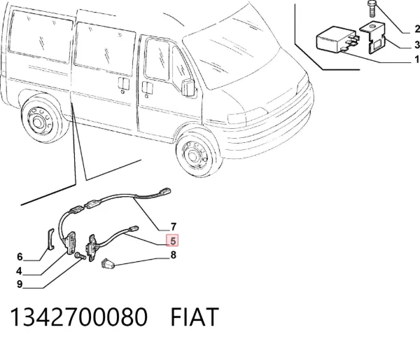 Sensor de fechamento de portas (interruptor de fim de carreira), na porta deslizante 1342700080 Fiat/Alfa/Lancia