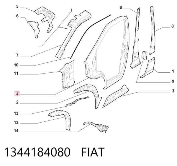 Montante de carroçaria dianteira direita 1344184080 Fiat/Alfa/Lancia