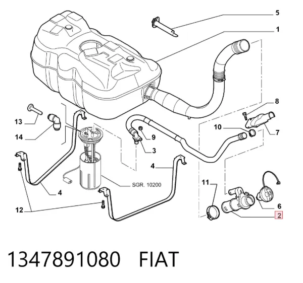 Gargalo de enchimento do tanque de combustível 1347891080 Fiat/Alfa/Lancia