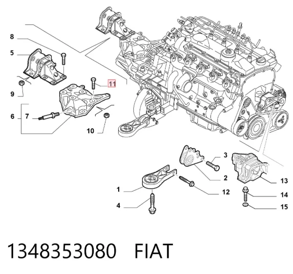 Parafuso de suporte de coxim de motor 1348353080 Fiat/Alfa/Lancia
