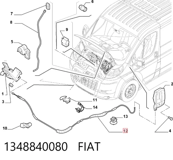 Cabo de abertura da capota 1348840080 Fiat/Alfa/Lancia