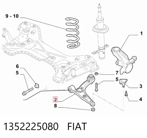 Braço oscilante inferior direito de suspensão dianteira 1352225080 Fiat/Alfa/Lancia