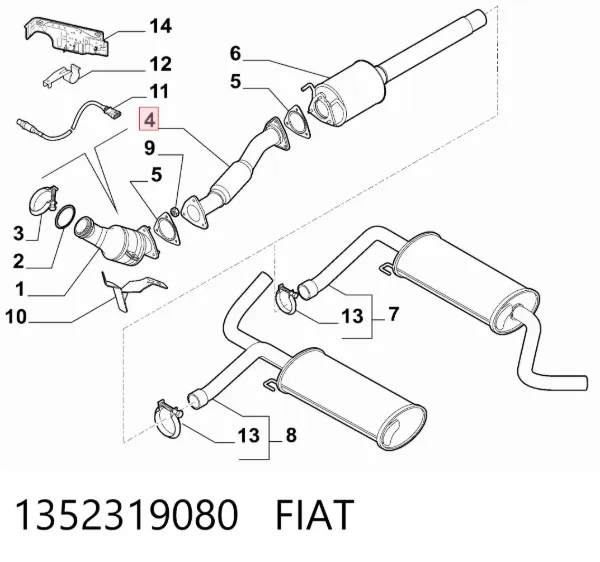 Tubo de escape, desde o catalisador até o silenciador 1352319080 Fiat/Alfa/Lancia