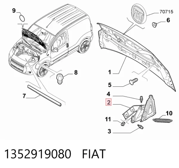 Gozno da capota esquerdo 1352919080 Fiat/Alfa/Lancia