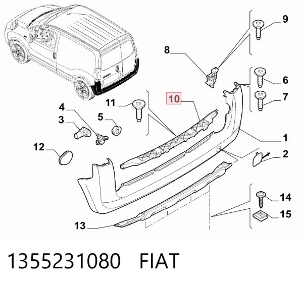 Reforçador do pára-choque traseiro 1355231080 Fiat/Alfa/Lancia