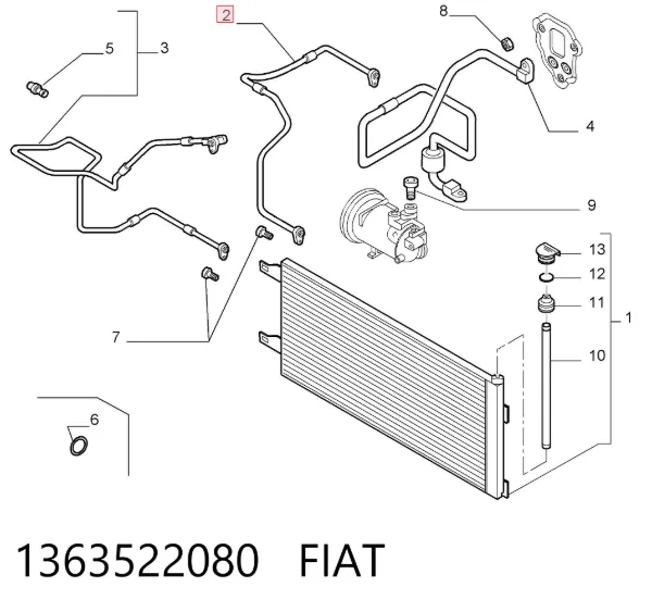 Mangueira de aparelho de ar condicionado, desde o compressor até o radiador 1363522080 Fiat/Alfa/Lancia