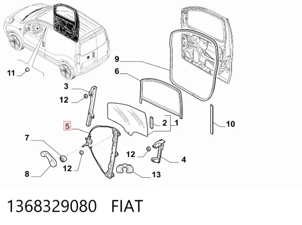 Mecanismo de acionamento de vidro da porta dianteira direita 1368329080 Fiat/Alfa/Lancia