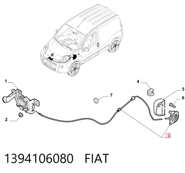 Cabo de abertura da capota 1394106080 Fiat/Alfa/Lancia