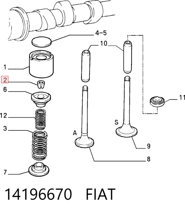 Peça inserida de válvula 14196670 Fiat/Alfa/Lancia