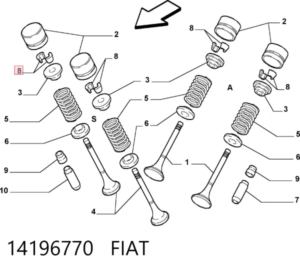 Peça inserida de válvula 14196770 Fiat/Alfa/Lancia