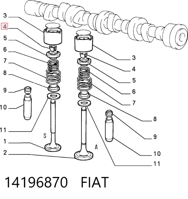 Peça inserida de válvula 14196870 Fiat/Alfa/Lancia