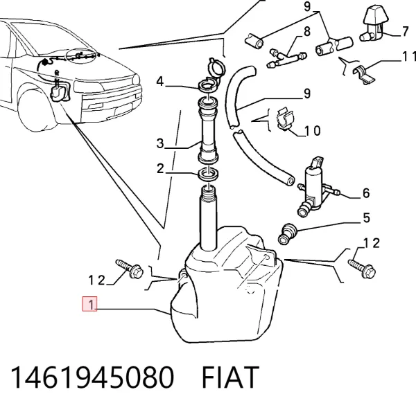 Tanque de fluido para lavador de vidro 1461945080 Fiat/Alfa/Lancia