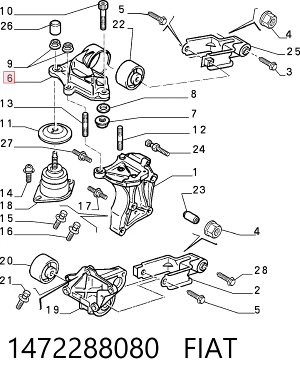 Coxim (suporte) direito traseiro de motor 1472288080 Fiat/Alfa/Lancia