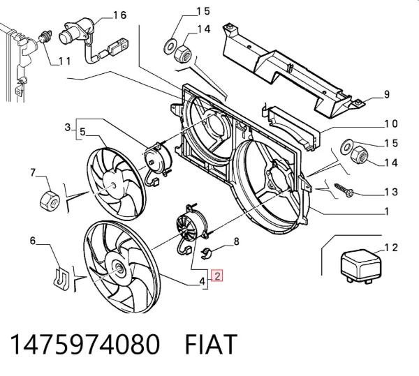 Ventilador elétrico de esfriamento montado (motor + roda de aletas) esquerdo 1475974080 Fiat/Alfa/Lancia