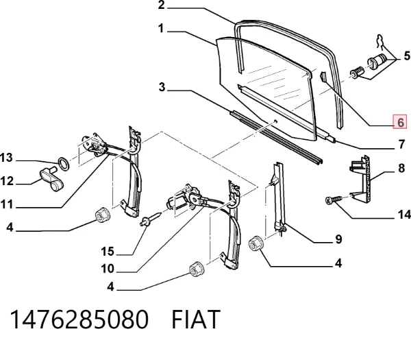 Guia de vidro de quadro da porta dianteira esquerda 1476285080 Fiat/Alfa/Lancia