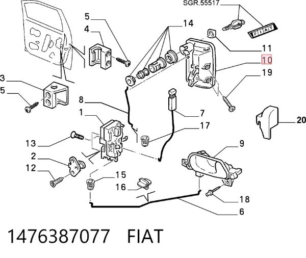 Maçaneta dianteira direita da porta externa 1476387077 Fiat/Alfa/Lancia