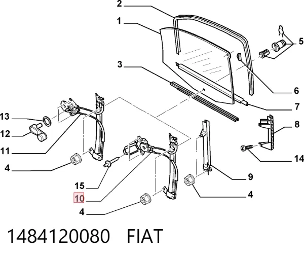 Mecanismo de acionamento de vidro da porta dianteira esquerda 1484120080 Fiat/Alfa/Lancia