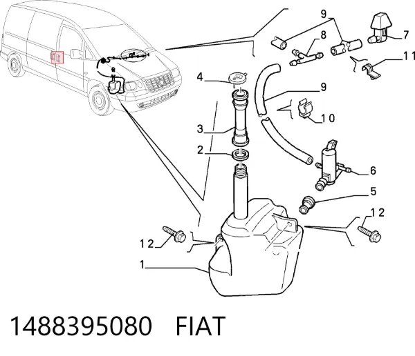 Tanque de fluido para lavador de vidro 1488395080 Fiat/Alfa/Lancia