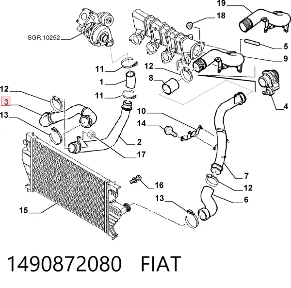 Mangueira (cano derivado) de intercooler 1490872080 Fiat/Alfa/Lancia