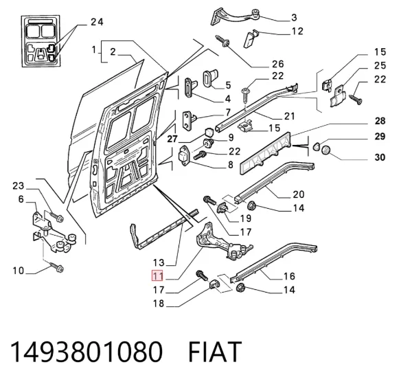 Rolo direito inferior da porta lateral (deslizante) 1493801080 Fiat/Alfa/Lancia
