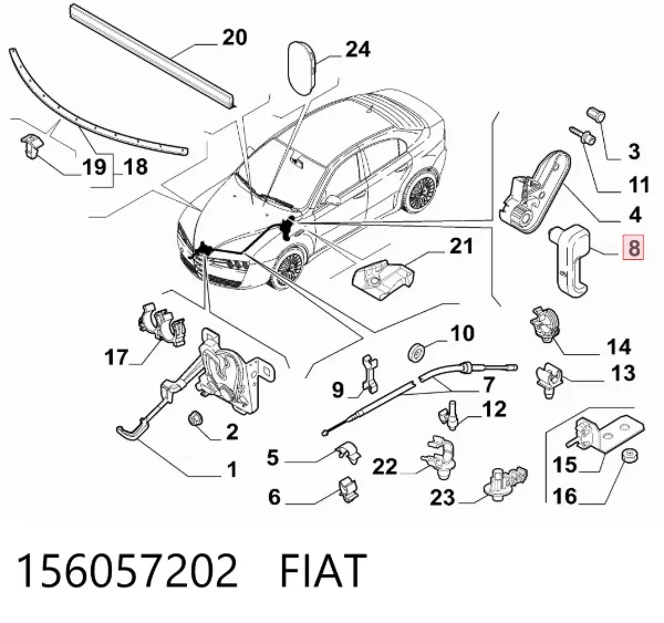 Puxador de abertura da capota 156057202 Fiat/Alfa/Lancia