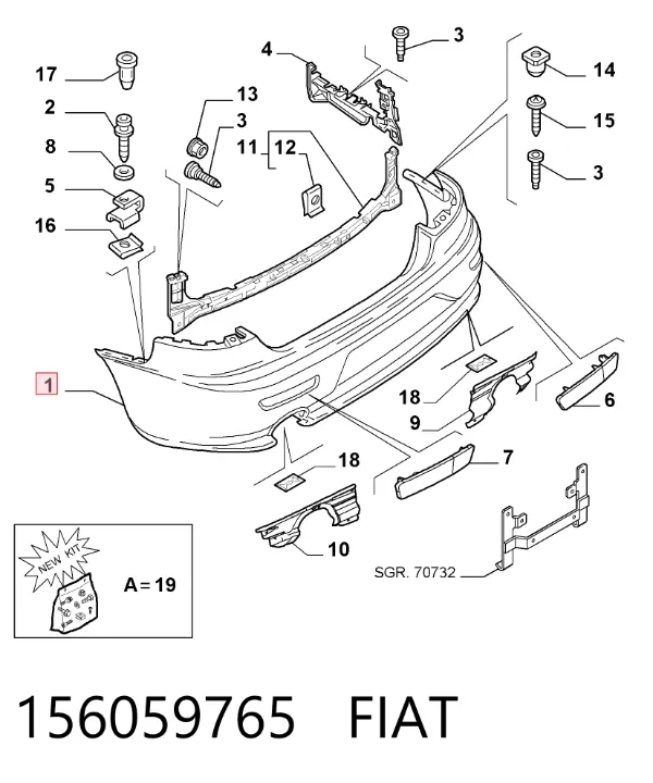 Pára-choque traseiro 156059765 Fiat/Alfa/Lancia