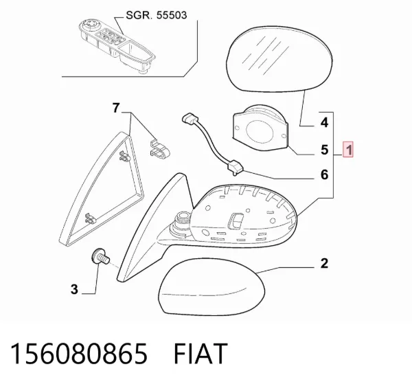 Espelho de retrovisão esquerdo 156080865 Fiat/Alfa/Lancia