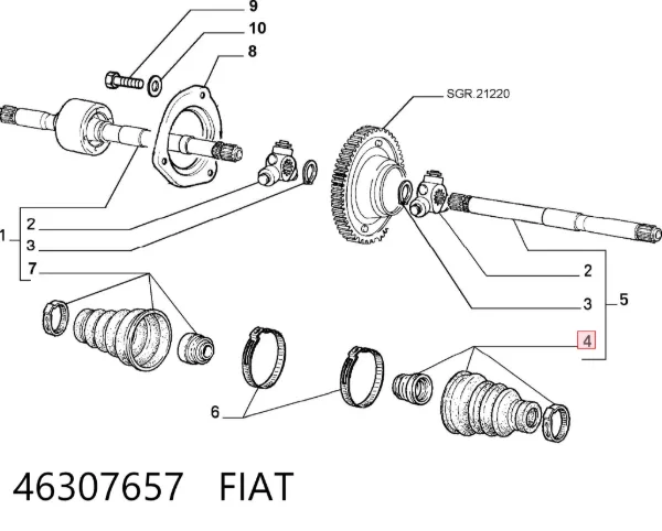 Bota de proteção interna de junta homocinética do semieixo dianteiro 46307657 Fiat/Alfa/Lancia