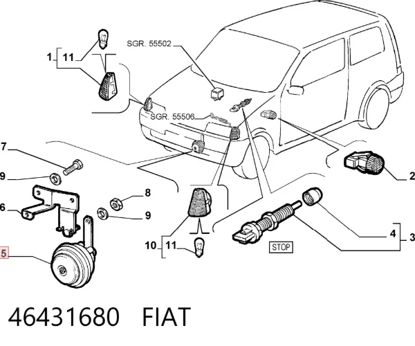 Sinal sonoro (cláxon) 46431680 Fiat/Alfa/Lancia