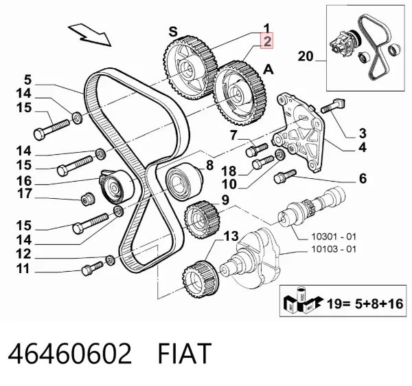 Engrenagem de cadeia de roda dentada da árvore distribuidora de admissão de motor 46460602 Fiat/Alfa/Lancia